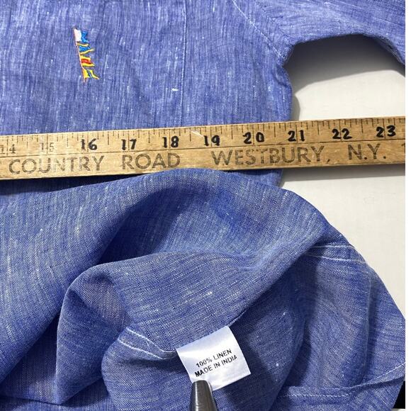 PUSSERS Linen Button-Up Shirt – Blue – Size M – Embroidered Collar & Logo - Picture 3 of 11